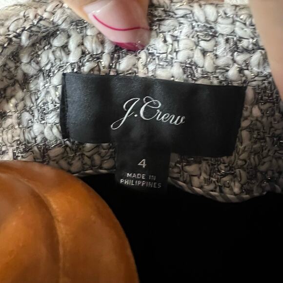 J. Crew Black White Silver Tweed Jacket Fringed Trim Four Pockets Classic 4 - Picture 6 of 10